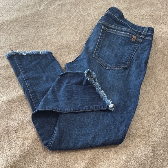 Joe's Jeans Dark Blue Cropped Fringe Denim Jeans - Picture 2 of 12